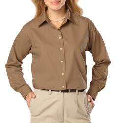 Women's Long Sleeve Poplin Shirt -Tan With Black Logo