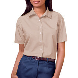 Women's Short Sleeve Poplin Shirt - Natural with Black Logo