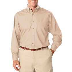 Men's Long Sleeve Poplin Shirt -Natural with Black Logo