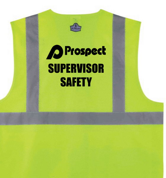 Safety Vest Lime with Pockets with Prospect Supervisor Safety in black on back