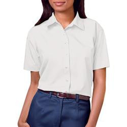 Women's Short Sleeve Poplin Shirt White with Black Logo