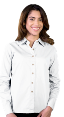 Women's Long Sleeve Poplin Shirt -White with Black Logo