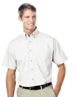 Men's Short Sleeve Poplin Shirt -White with Black Logo