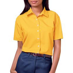 Women's Short Sleeve Poplin Shirt - Yellow with Black Logo